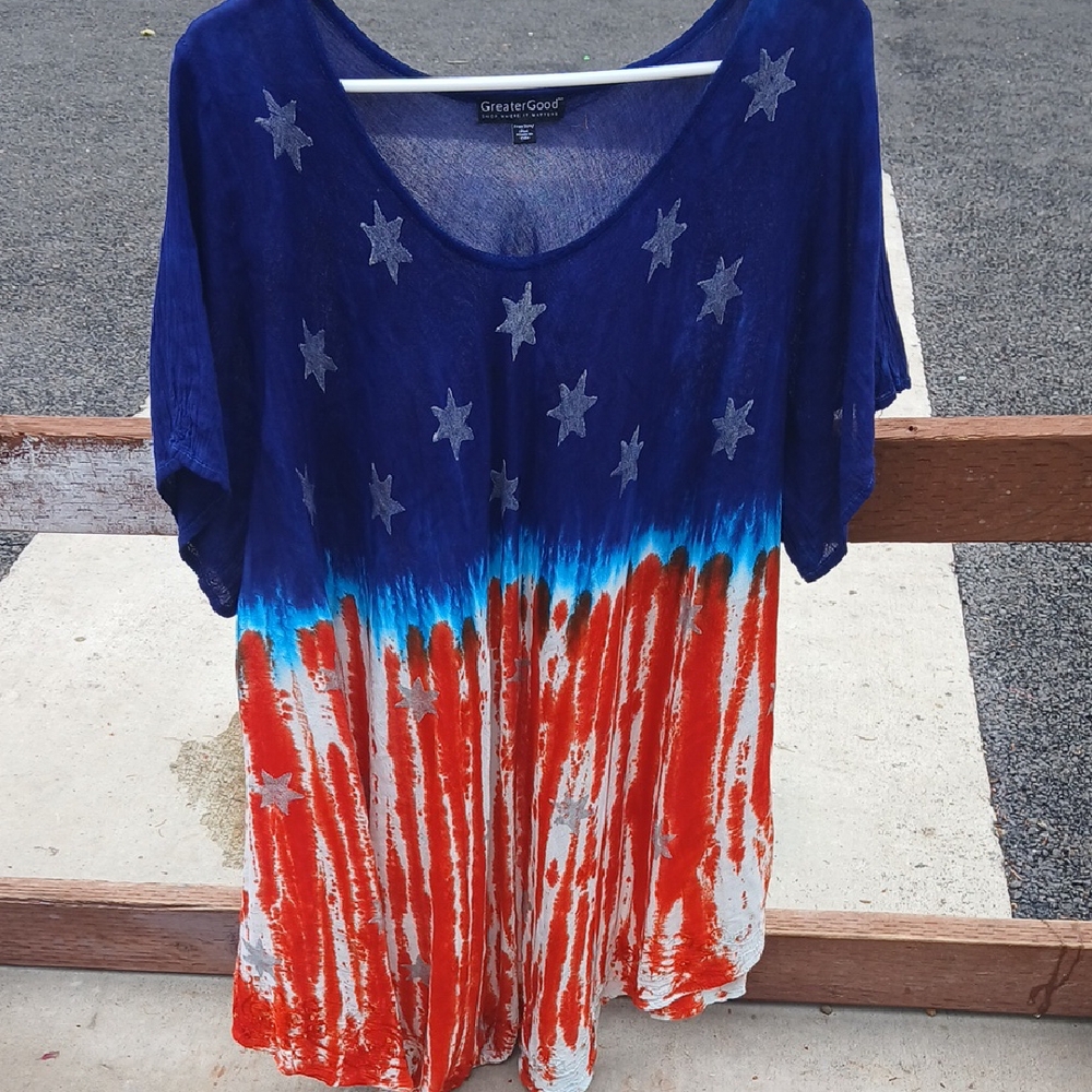 Greatest Good Starry Night Women's Tee - Blue, Red, White
